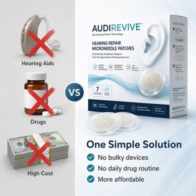 AUDIREVIVE™ HEARING REPAIR MICRONEEDLE PATCHES applied behind the ear