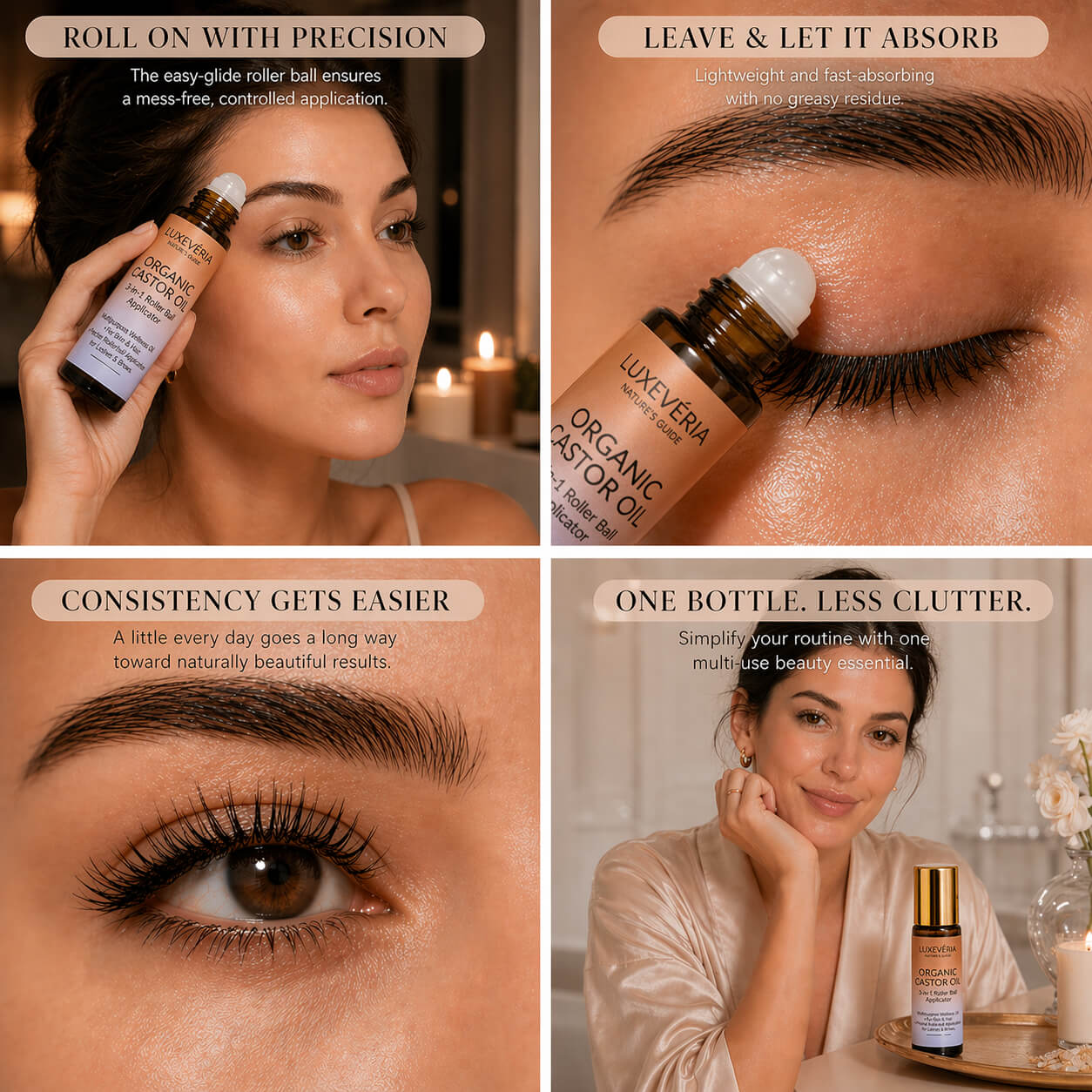 Luxevéria Organic Castor Oil 3-in-1 Roller Ball Applicator