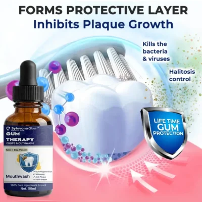 Sylovona Glow™ Gum Therapy Drops Mouthwash in a 50ml glass dropper bottle