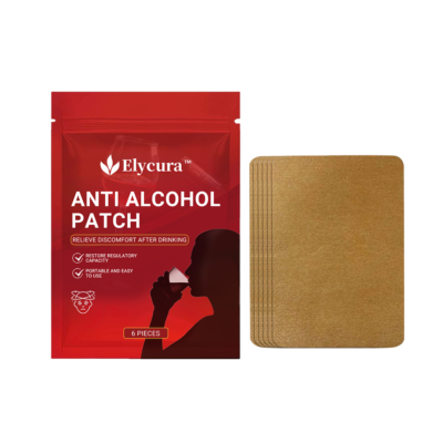 Elycura™ Anti Alcohol Patch in a compact pouch containing six adhesive patches