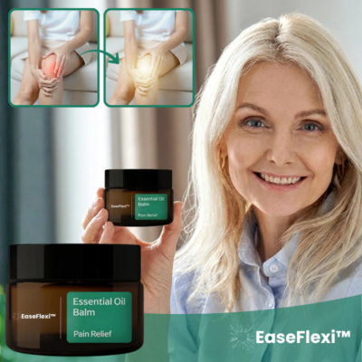 EaseFlex Essential Oil Balm bottle displayed with smooth daily supplement capsules