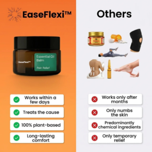EaseFlex Essential Oil Balm bottle displayed with smooth daily supplement capsules