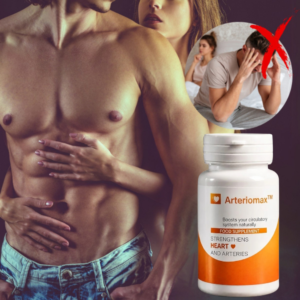 Arteriomax™ Food Supplement featuring garlic and hawthorn extracts for daily use