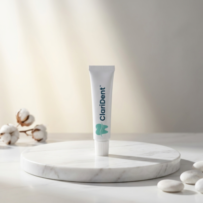 ClariDent™ Thermoplastic Denture Adhesive used on upper and lower denture plates