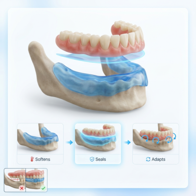 ClariDent™ Thermoplastic Denture Adhesive applied to an upper removable denture