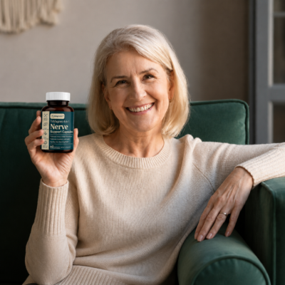 Magnara™ TriMagnes 4-in-1 Nerve Support Capsules taken with water during a daily wellness routine