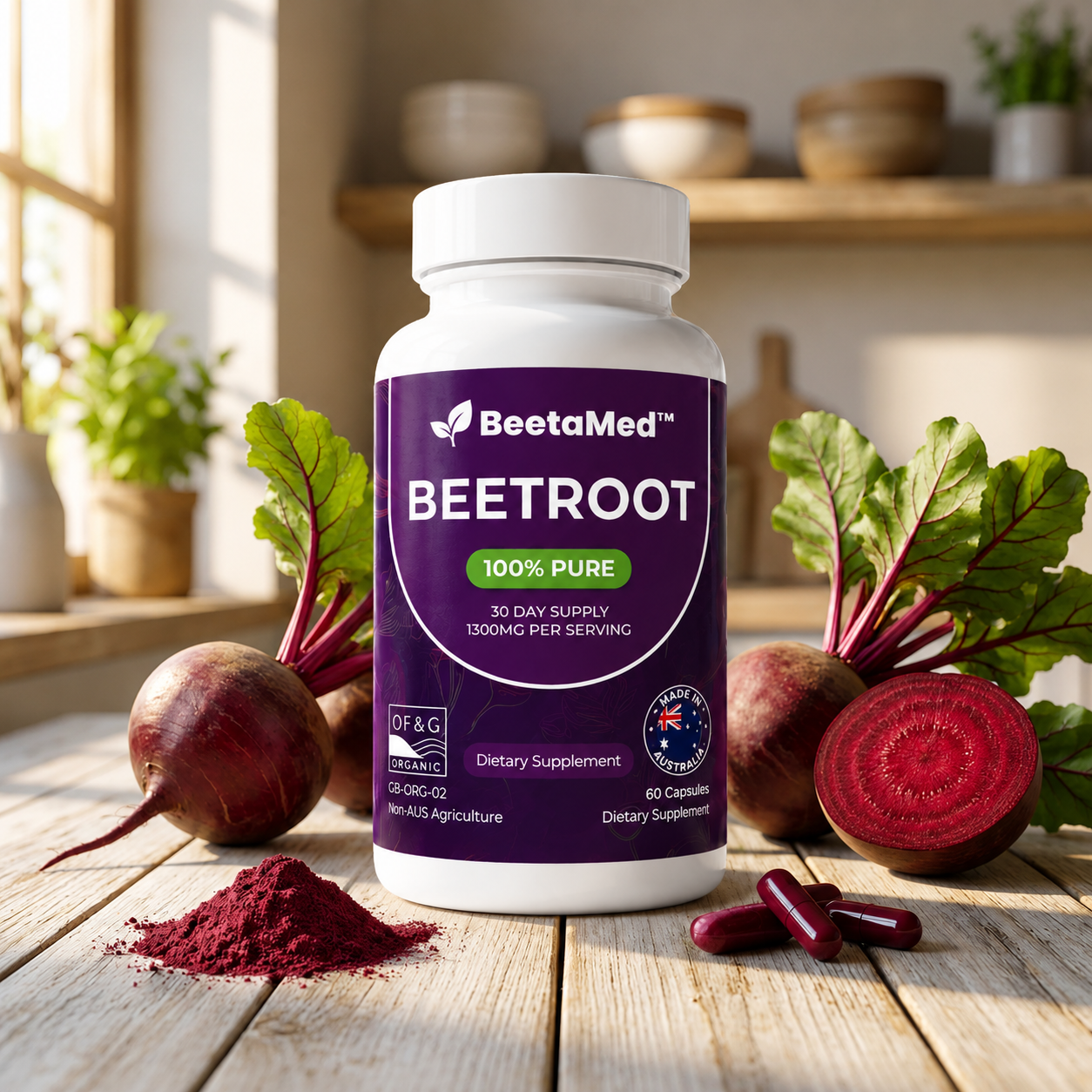 BeetaMed™ Beetroot Capsules in a compact dietary supplement bottle