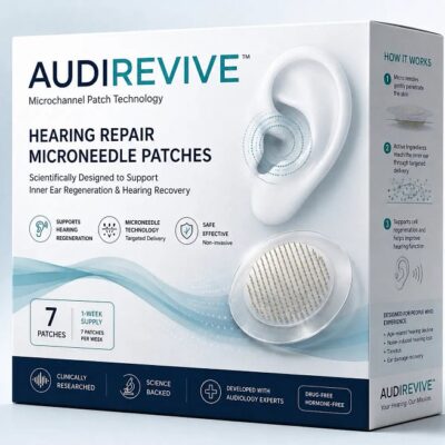 AUDIREVIVE™ HEARING REPAIR MICRONEEDLE PATCHES featuring a botanical ingredient blend