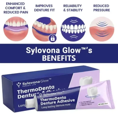 Sylovona Glow™ ThermoDenta Denture Adhesive featuring adaptive technology for everyday comfort