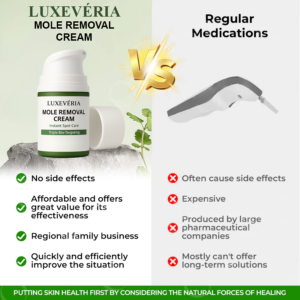 Luxevéria® Instant Mole & Spot Cream in compact 15ml airless pump bottle for controlled dispensing