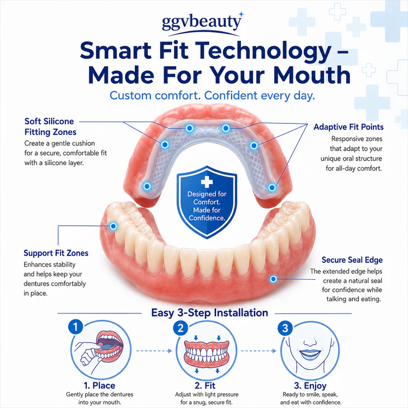GGVBEAUTY Premium Denture Set stored in its travel-friendly storage case