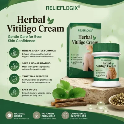 RELIEFLOGIX Herbal Vitiligo Cream in a compact skincare tube