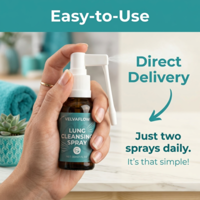 VelvaFlow™ Lung Cleansing Spray with a fine mist nozzle for oral application
