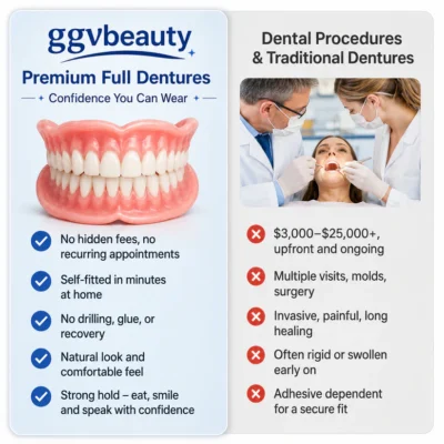 GGVBEAUTY Premium Denture Set featuring a flexible cosmetic denture design
