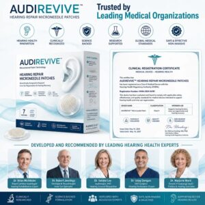 AUDIREVIVE™ HEARING REPAIR MICRONEEDLE PATCHES in a compact storage box