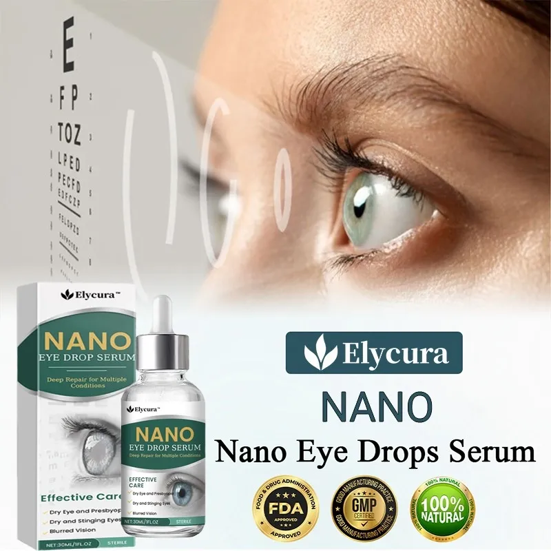 Elycura™ NANO Eye Drop Serum NANO eye drop serum in a sterile glass dropper bottle