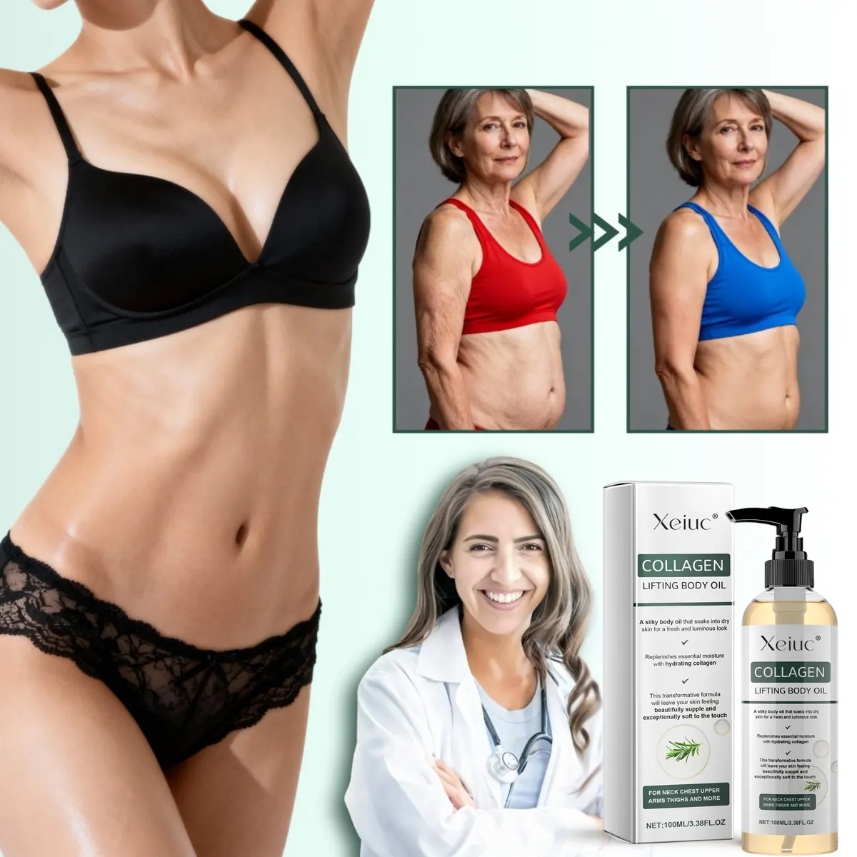 Xeiuc® Collagen Oil used during a daily massage-based skincare routine