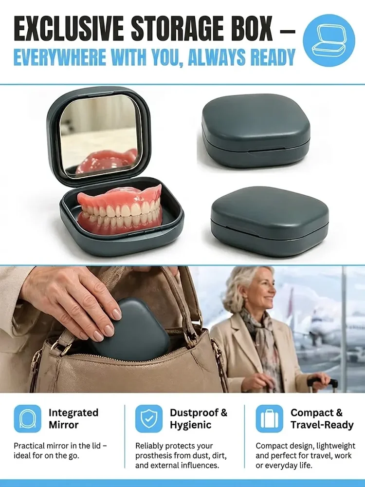 Heaceit Adaptable Individually Fitted Functional Complete Denture with compact travel storage case