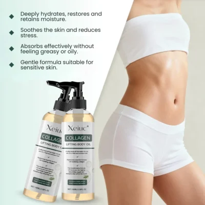Xeiuc® Collagen Oil applied to clean face and body skin