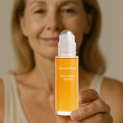 Luxevéria Eye Lifting Roller Revitalizing Eye Care Oil applied under eyes