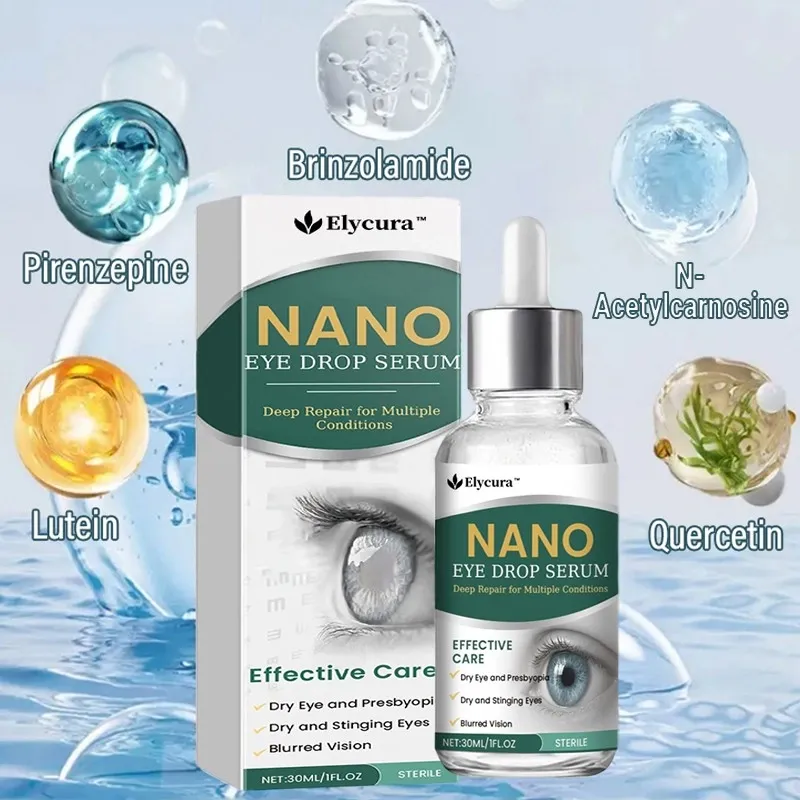 Elycura™ NANO Eye Drop Serum featuring a lightweight sterile liquid formula