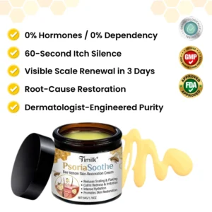 Timilk® PsoriaSoothe Skin Care Cream in a compact tube