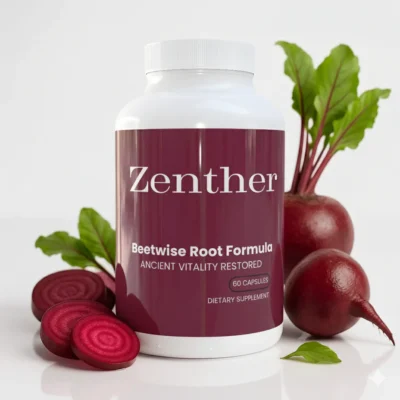 Zenther's Beetwise Root Formula beetroot supplement in a compact capsule bottle