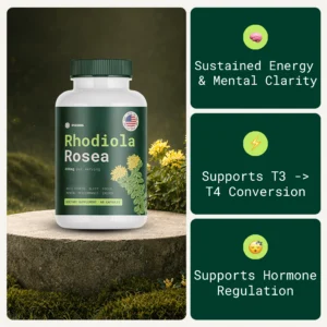 SOLUMA Rhodiola Rosea Dietary Supplement featuring 400mg of Rhodiola Rosea per serving