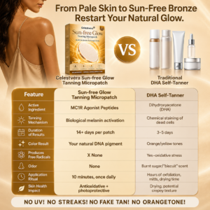 Celestvéra® Sun-Free Glow Tanning Micropatch applied to clean skin on the inner arm