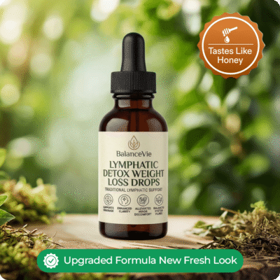 BalanceVie Lymphatic Detox Weight Loss Drops in an amber glass dropper bottle