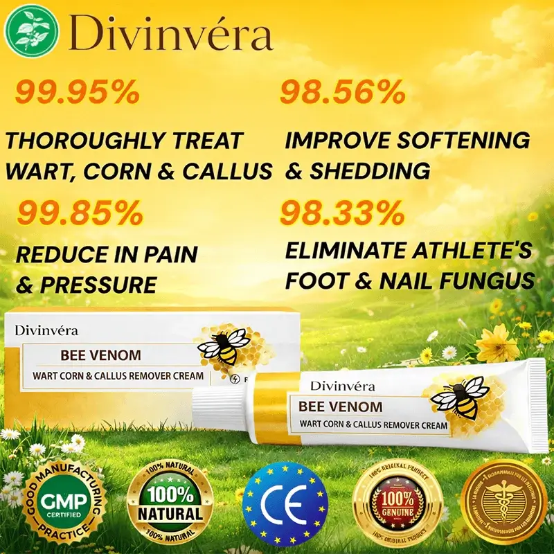 Divinvéra Bee Venom Wart Corn & Callus Remover Cream squeeze tube for precise daily foot care application