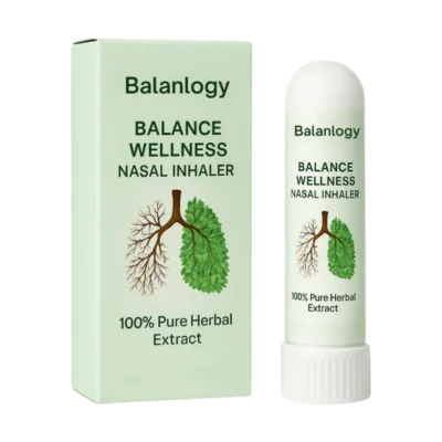 Balanlogy Balance Wellness Nasal Inhaler with compact body and minimalist outer packaging