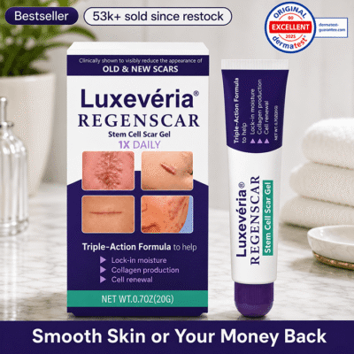 Luxevéria® ReGenScar Stem Cell Scar Gel applied to scarred skin