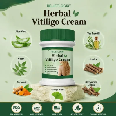 RELIEFLOGIX Herbal Vitiligo Cream in a compact skincare tube