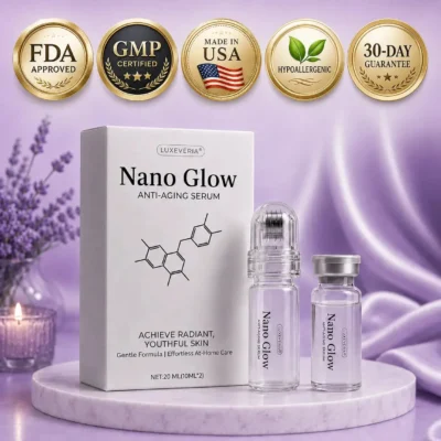 Luxevéria® Nano Glow Anti-Aging Serum applied to face and neck