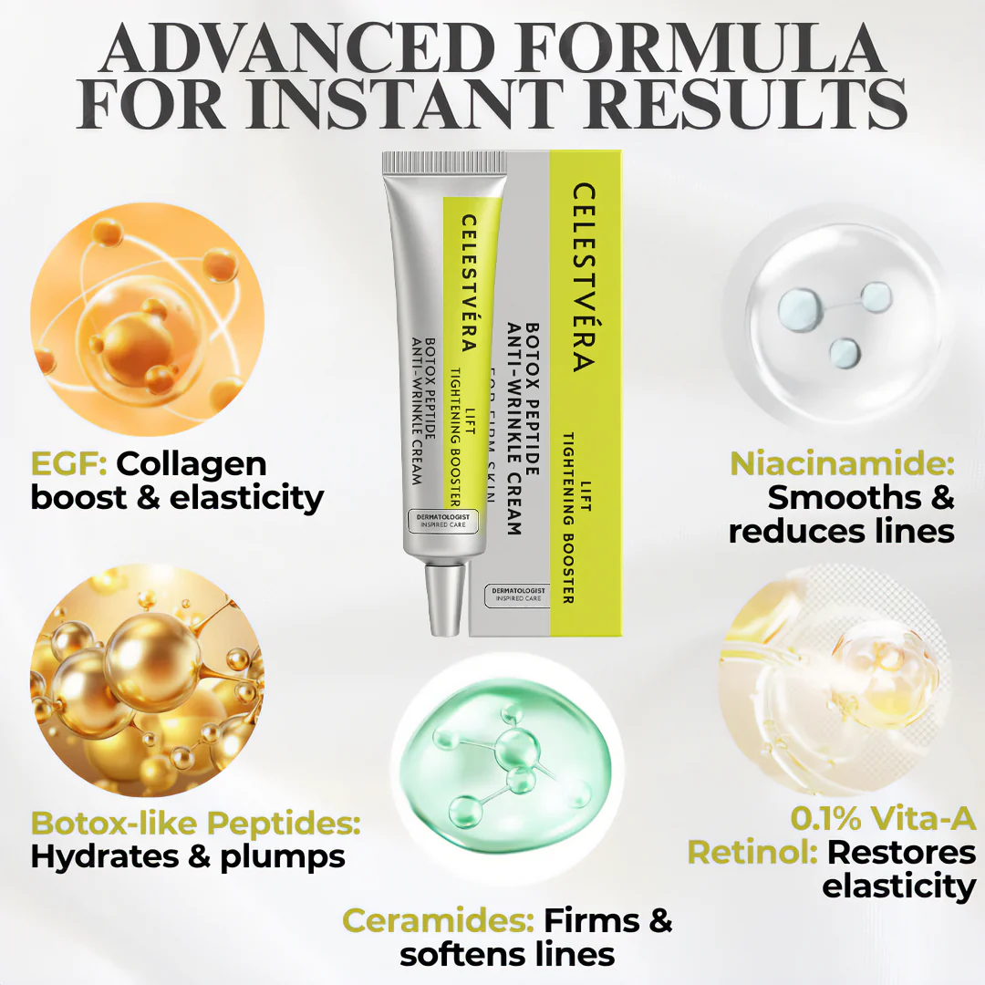 Celestvéra Botox Peptide Anti-Wrinkle Cream with a lightweight botanical cream texture