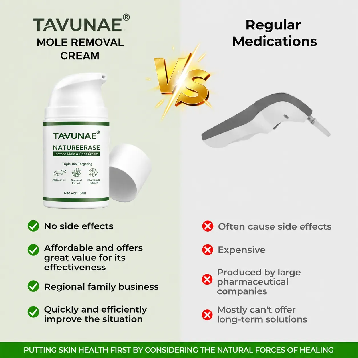 TAVUNAE® NATUREERASE Instant Mole & Spot Cream with Alligator Oil, Seaweed Extract and Chamomile Extract