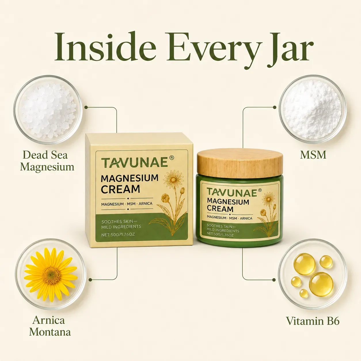 Tavunae® Magnesium Cream with MSM, Arnica Montana, and Vitamin B6