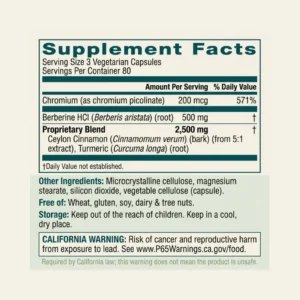 Florin SugarTrinity Blood Sugar Support Supplement with berberine and Ceylon cinnamon