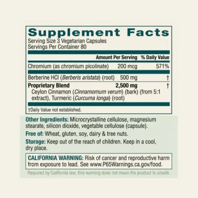 Florin SugarTrinity Blood Sugar Support Supplement with berberine and Ceylon cinnamon