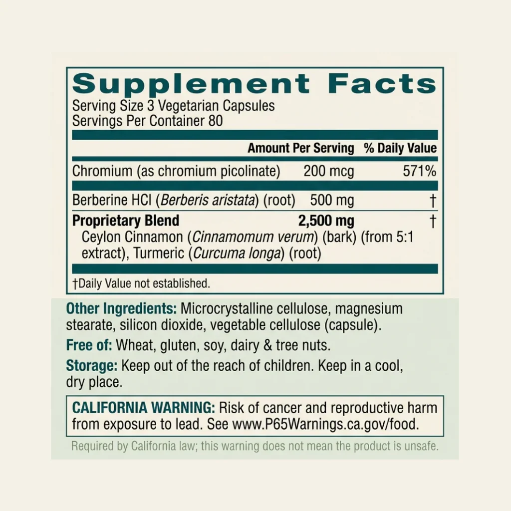 Florin SugarTrinity Blood Sugar Support Supplement with berberine and Ceylon cinnamon