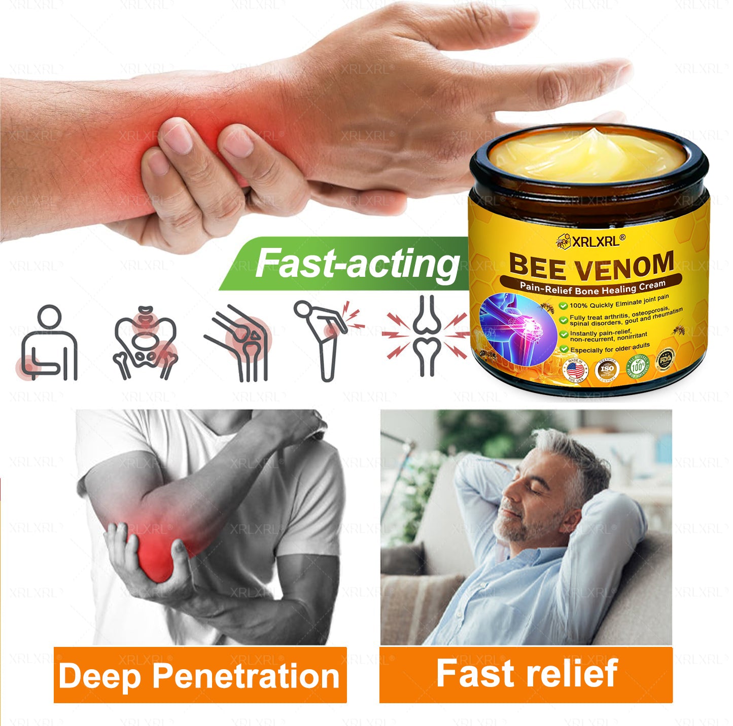 XRLXRL Bee Venom Pain-Relief Bone Healing Cream for joint and muscle body care