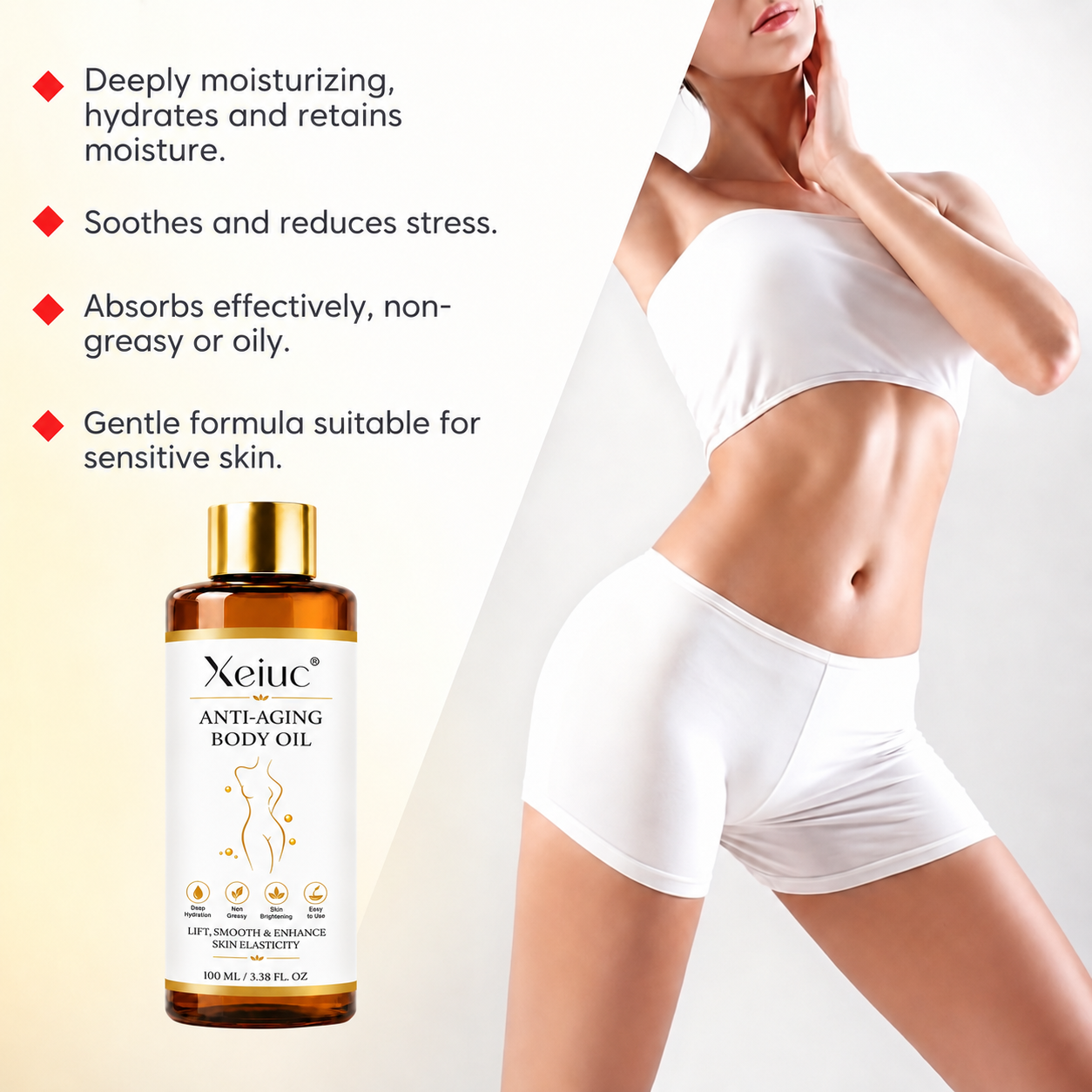 Xeiuc® Anti-Aging Body Oil with lightweight absorbent texture