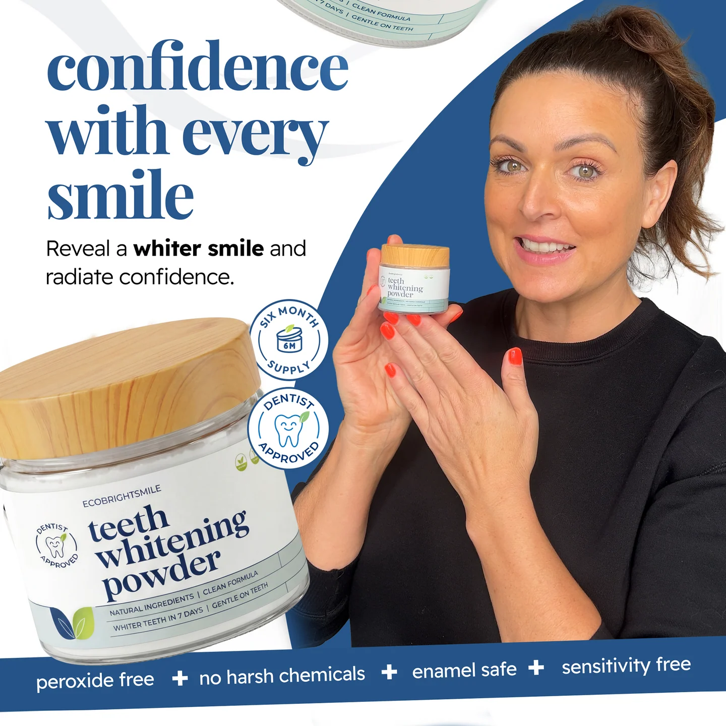 EcoBrightSmile® Triple Action Teeth Whitening Powder with PAP and nano-hydroxyapatite