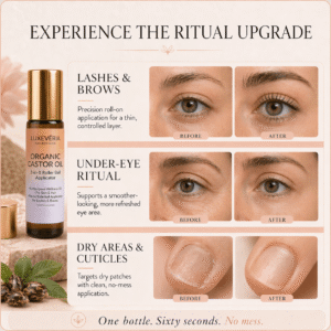 Luxevéria Organic Castor Oil 3-in-1 Roller Ball Applicator with rose quartz tip