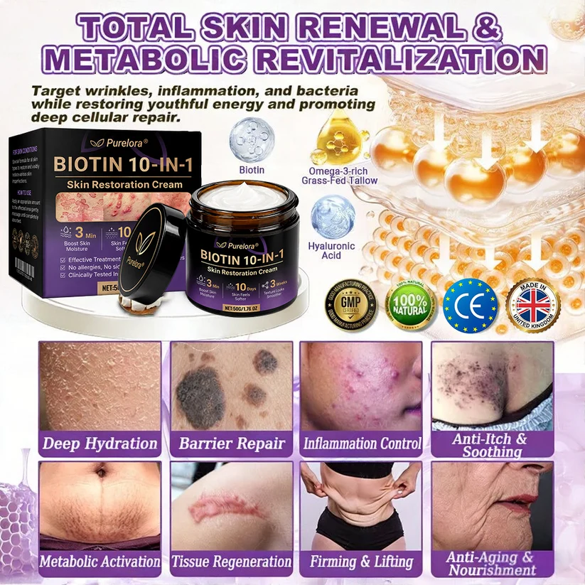 Purelora® Biotin 10-in-1 Skin Restoration Cream for daily body skincare