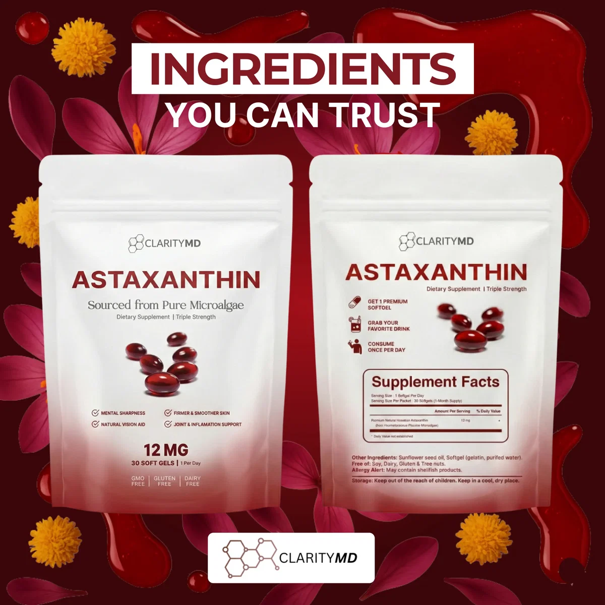 ClarityMD Astaxanthin for daily supplementation Focus Keywords