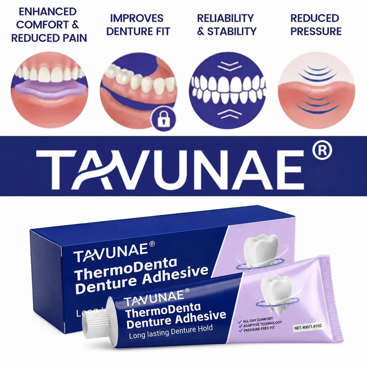 Tavunae® long-lasting denture adhesive