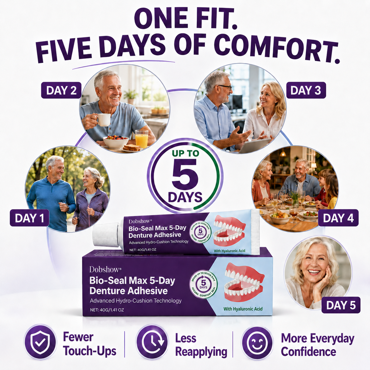 Dobshow® long-hold cushioning denture adhesive