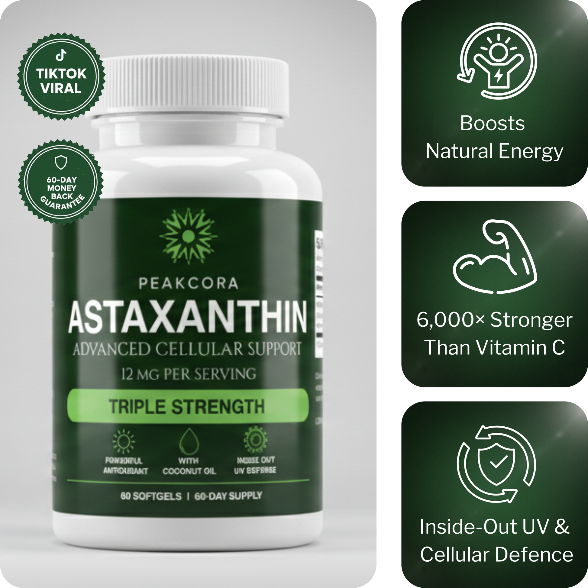 Peakcora Astaxanthin Advanced Cellular Support Triple Strength for daily wellness